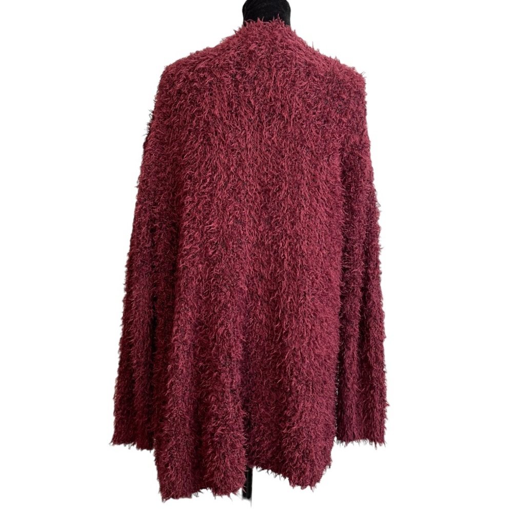 Kensie Soft Cozy Burgundy Open Front Eyelash Cardigan Sweater Women's Size Med. - Picture 5 of 8